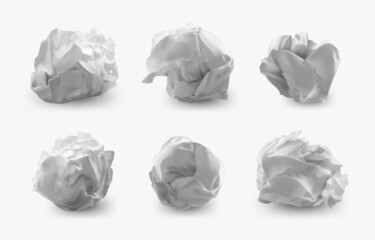 Crumpled paper. Realistic paper trash ball, crinkled and wrinkled rough balls. Vector paper garbage set