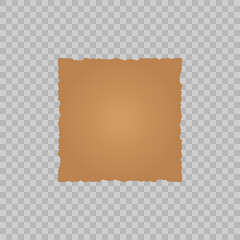 Torn cardboard paper. Brown cardboard with ripped edges isolated on transparent background, Vector