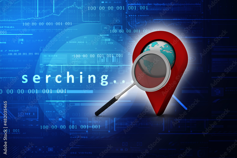 Fototapete 3d rendering red map pointer search concept