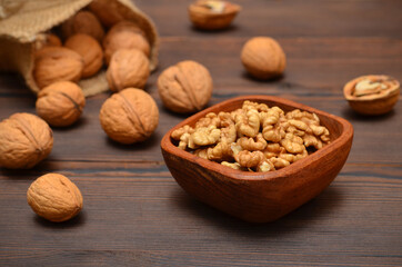 peeled walnuts in bowl close-up