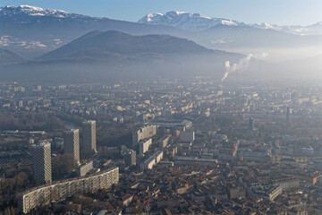 Grenoble city center from the Bastille hill and fortress