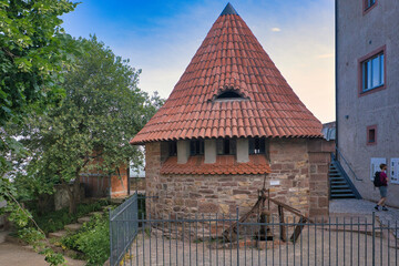 Burganlage, Turm der Porzellan Welten auf der  Leuchtenburg, Thüringen, Deutschland ,Museum, Sommer