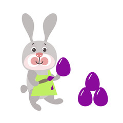 Easter Bunny paints eggs, cute rabbits characters. cartoon vector design for spring invitations, banners, greeting card design.