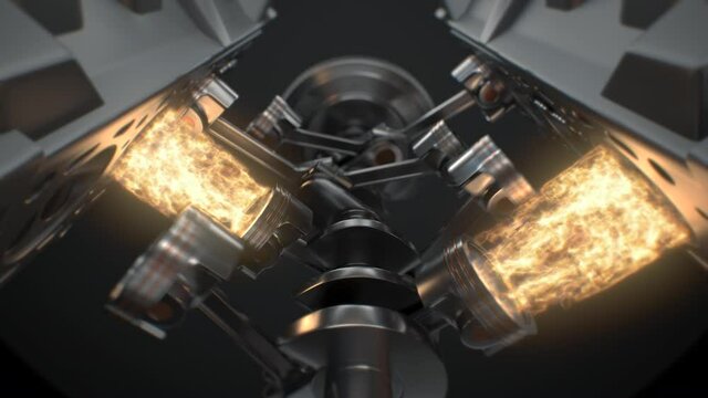 Beautiful V8- Engine Animation seamless looped with accurate explosion and abstract background. (4k high-quality)