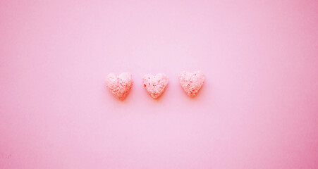 Heart-shaped cereals flat lay. Minimalistic Valentines day greeting card