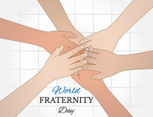 World human fraternity day with illustration of the solidarity of all mankind - obrazy, fototapety, plakaty
