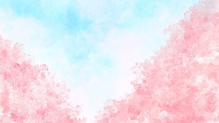 水彩風の桜と青空のイラスト