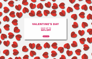 Valentines day sale promo design in paper cut style