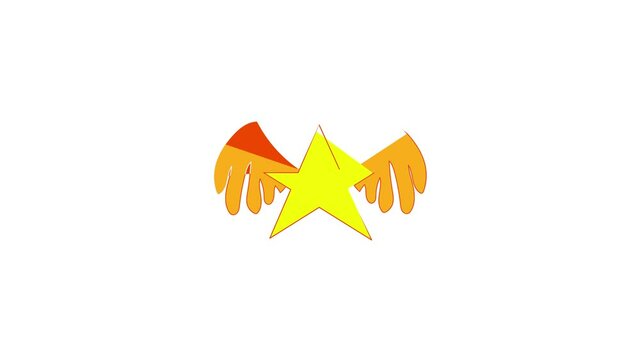 Gold star with wings icon animation best cartoon object on white background