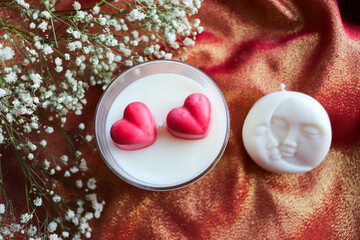 gift concept for valentine's day. set of soy candles made of natural soy wax in a gift box 