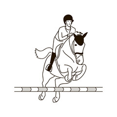 Icons of a boy and a pony jumping over a barrier