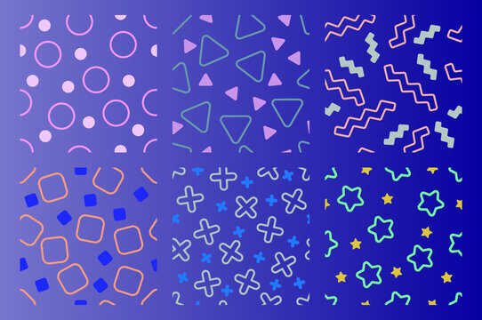 6 patrones de figuras geometricas vectoriales coloridas minimalistas textura fiesta