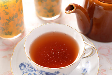 Cup of tea and orange juice