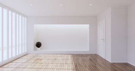 Fototapeta na wymiar Cleaning room, Modern room empty white wall on tiles floor. 3D rendering