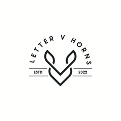 letter V horns logo, vector template, deer, illustration, business, app, monogram, symbol, icon, sign, professional, luxury, minimalist, logo design