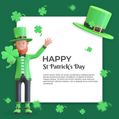 St. patrick's day social media template design with leprechaun and hat background illustration