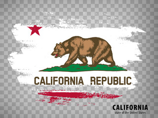 Flag of California from brush strokes. United States of America.  Flag California with title on transparent background for your web site design,  app, UI. USA. Vector illustration. EPS10.