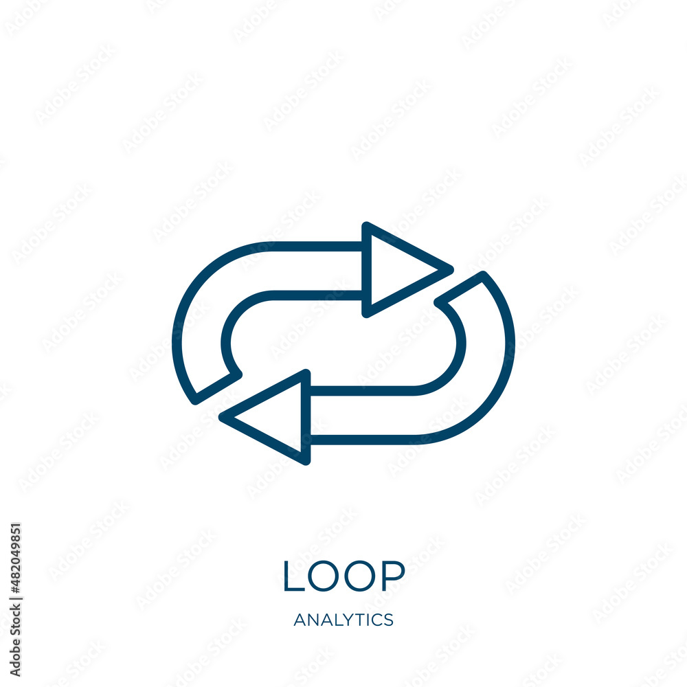 Poster loop icon from analytics collection. thin linear loop, infinity, arrow outline icon isolated on whit