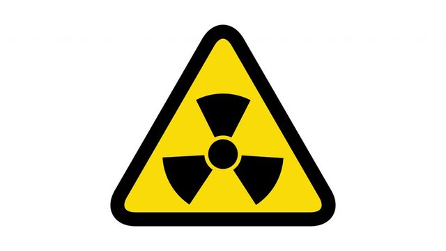 Animated radiation hazard warning sign on transparent background with alpha channel.