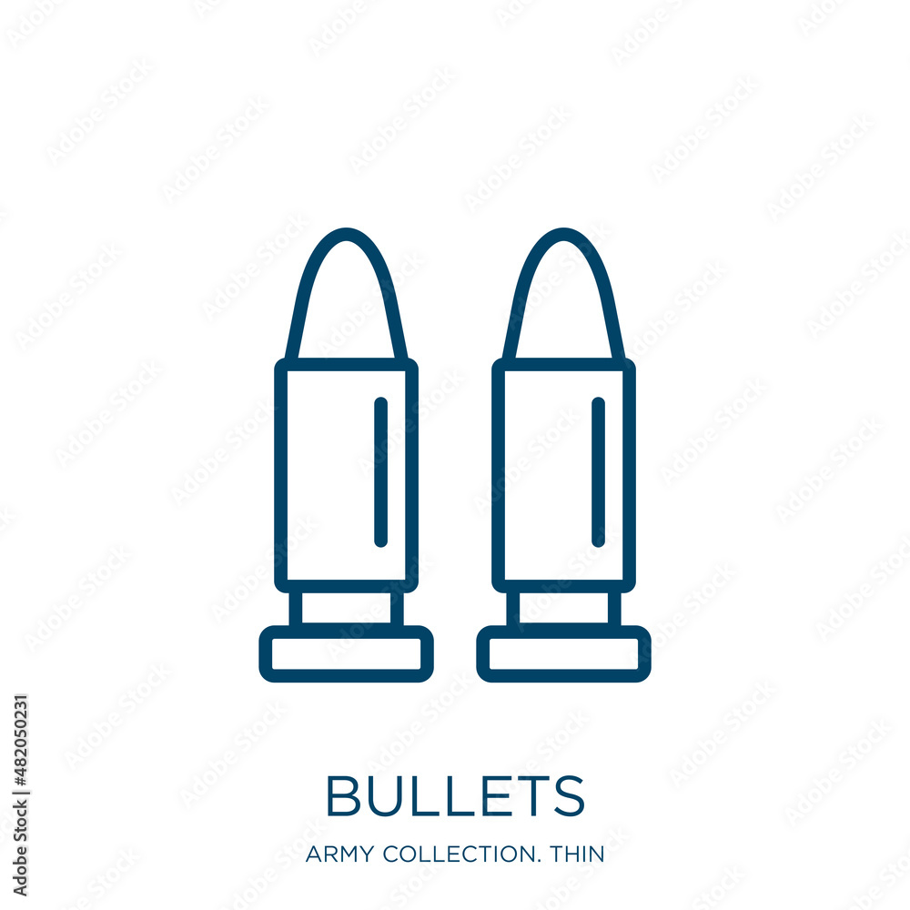 Poster bullets icon from army collection. thin linear bullets, button, bullet outline icon isolated on whit
