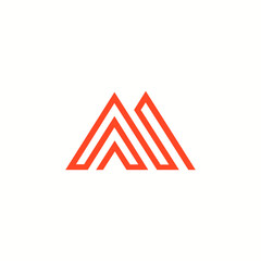 Initial letter M, mountain, hills, adventure, outing, trips, explore the world, hilly areas, snow, up hill, vector template, monogram, business, illustration