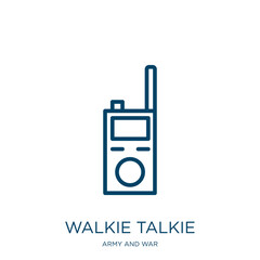 walkie talkie icon from army and war collection. Thin linear walkie talkie, talkie, walkie outline icon isolated on white background. Line vector walkie talkie sign, symbol for web and mobile © IconArt