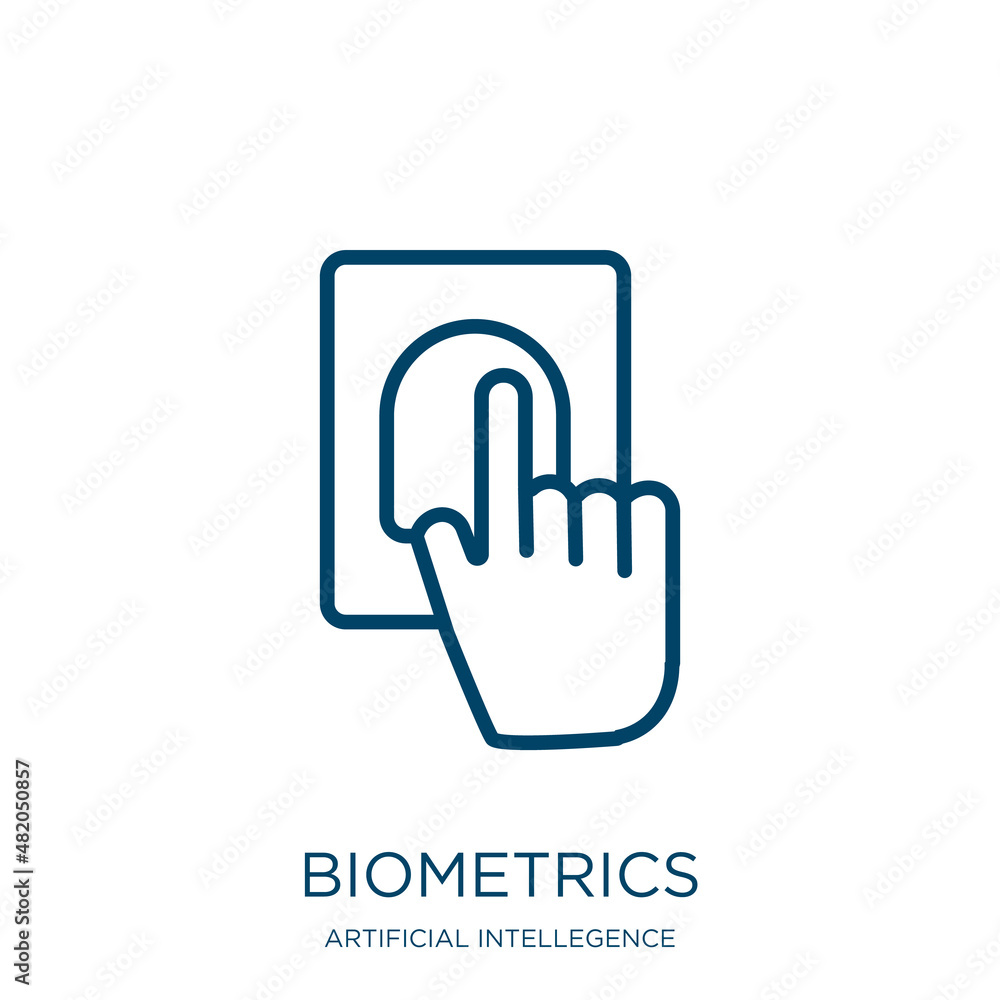 Poster biometrics icon from artificial intellegence and future technology collection. thin linear biometric