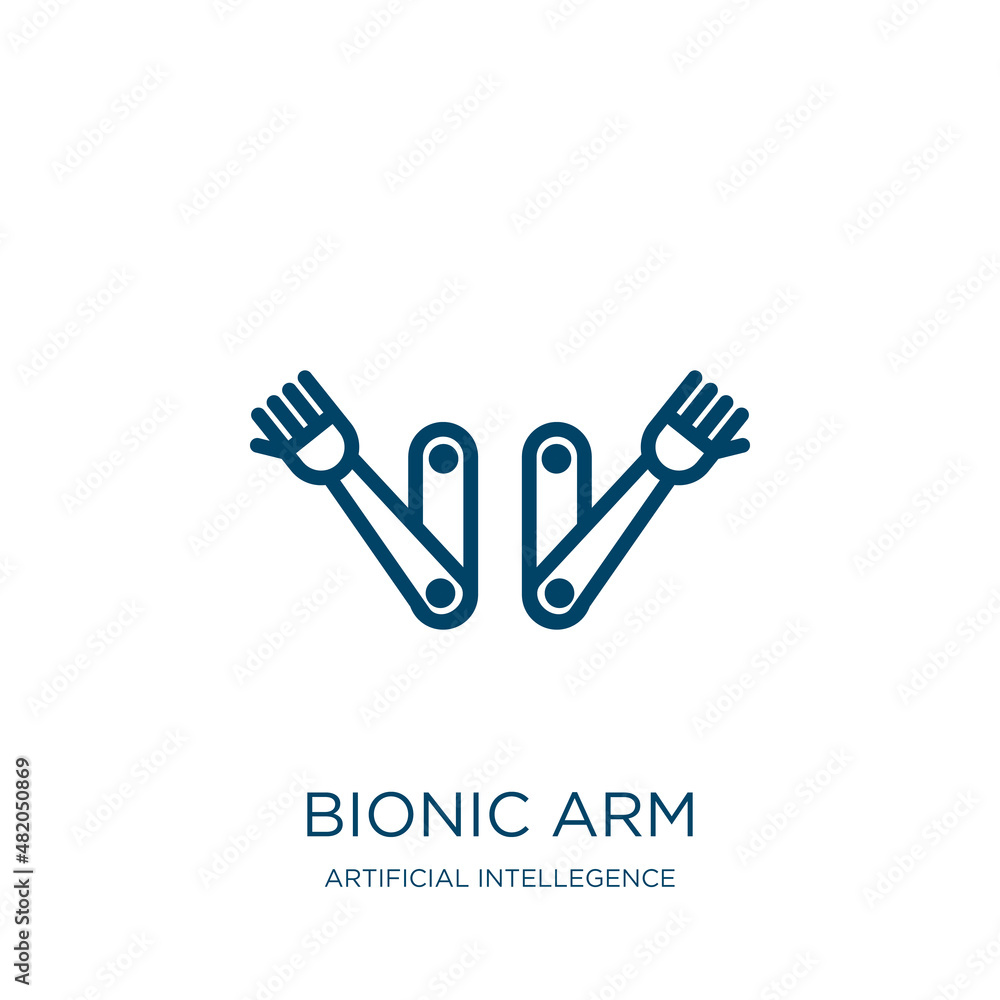 Poster bionic arm icon from artificial intellegence and future technology collection. thin linear bionic ar