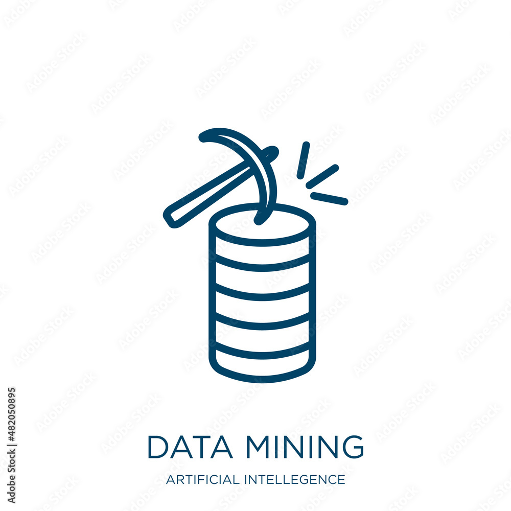 Poster data mining icon from artificial intellegence and future technology collection. thin linear data min