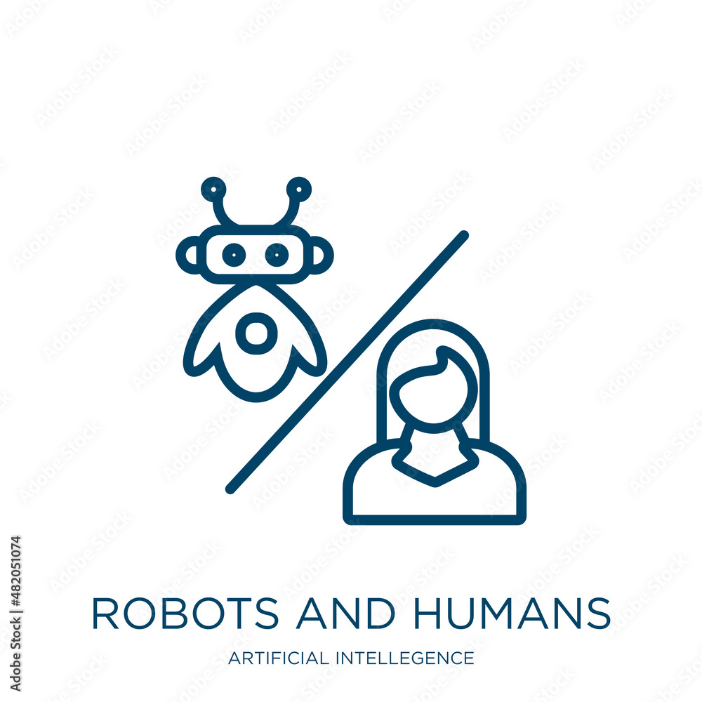 Poster robots and humans icon from artificial intellegence and future technology collection. thin linear ro