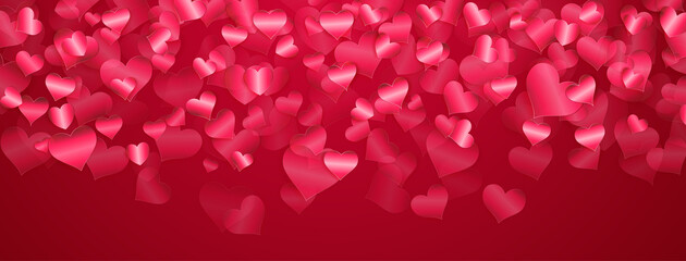 Background of small shiny hearts in red colors. Illustration on Valentine Day