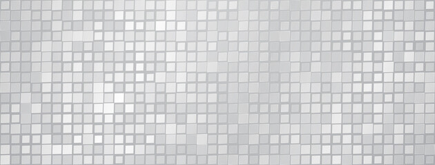 Abstract mosaic background of shiny mirrored square tiles in white and gray colors