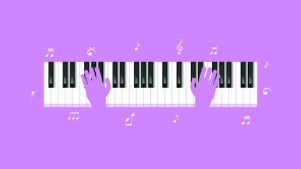 Abstract Purple Piano Keys Music Keyboard With Hands Instrument Song Melody Vector Design Style