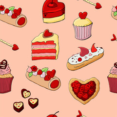 A cartoon vector illustration of sweet valentine chocolate seamless pattern background.