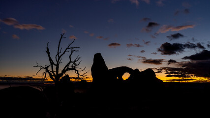 Turret Arch near Moab with the colors of sunset