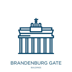 brandenburg gate icon from buildings collection. Thin linear brandenburg gate, landmark, germany outline icon isolated on white background. Line vector brandenburg gate sign, symbol for web and mobile © IconArt