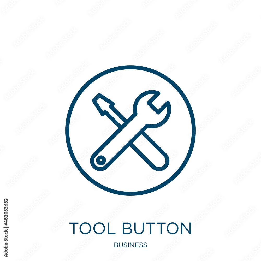 Poster tool button icon from business collection. thin linear tool button, button, tool outline icon isolat