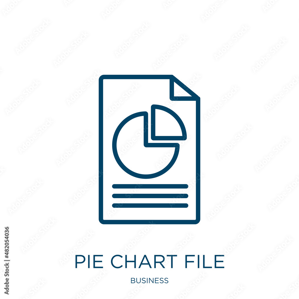 Poster pie chart file icon from business collection. thin linear pie chart file, analysis, report outline i