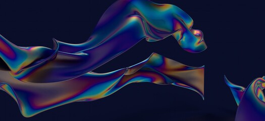 Smooth wave lines on blue neon color light background.