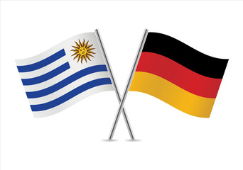 Uruguay and Germany flags. Uruguayan and German flags, isolated on white background. Vector illustration.