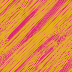 Abstract seamless pattern hand-drawn. Yellow diagonal lines, strokes of paint on a pink background. Design of background, template, fabric, textile, wallpaper, clothing, packaging.
