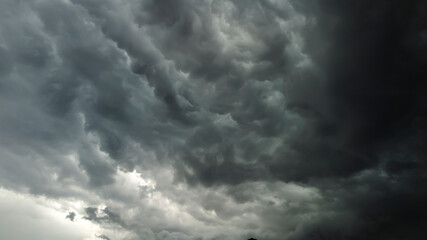 Sky and black cloud. Dark grey storm clouds. Dramatic sky. lighting in dark stormy cloudy. B Horrible weather, in Brazil