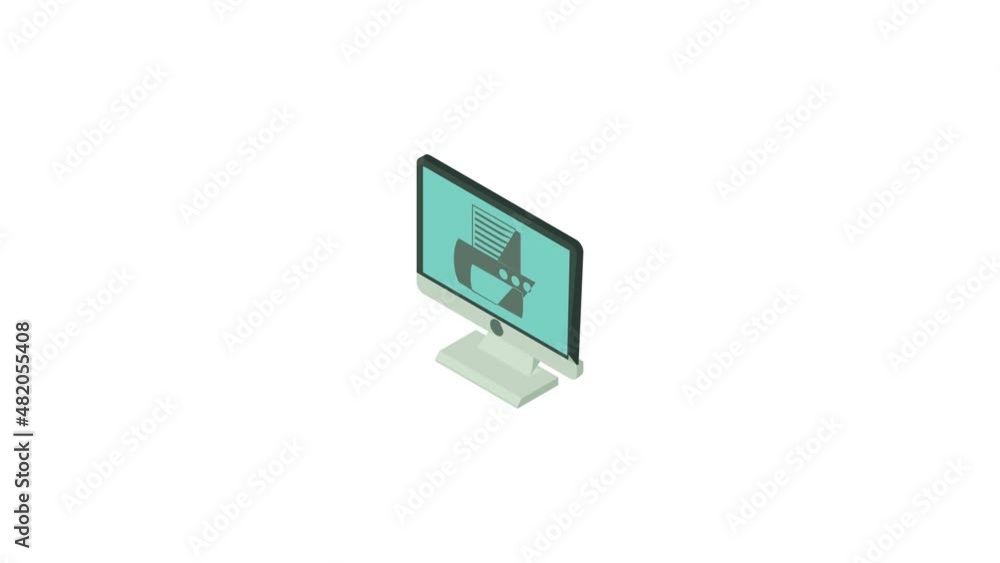 Poster print button on monitor icon animation best cartoon object on white background