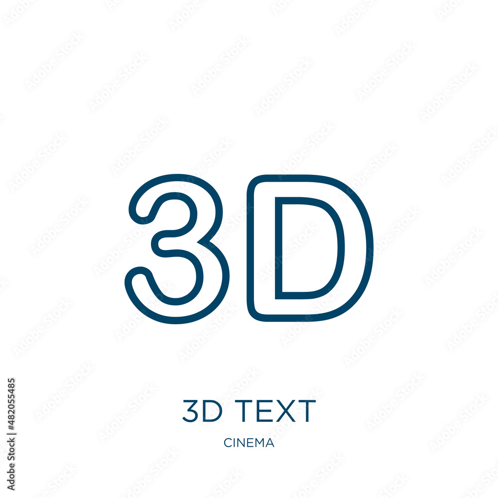 Poster 3d text icon from cinema collection. thin linear 3d text, text, template outline icon isolated on wh