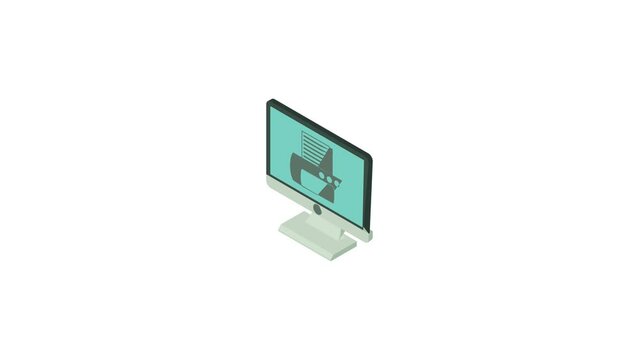 Print button on monitor icon animation best cartoon object on white background