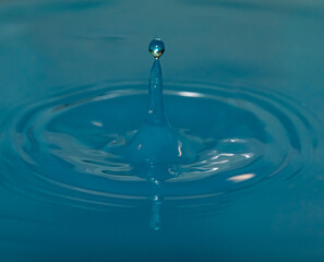 water droplet falls into water with ripples