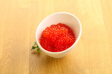 Red caviar in the bowl
