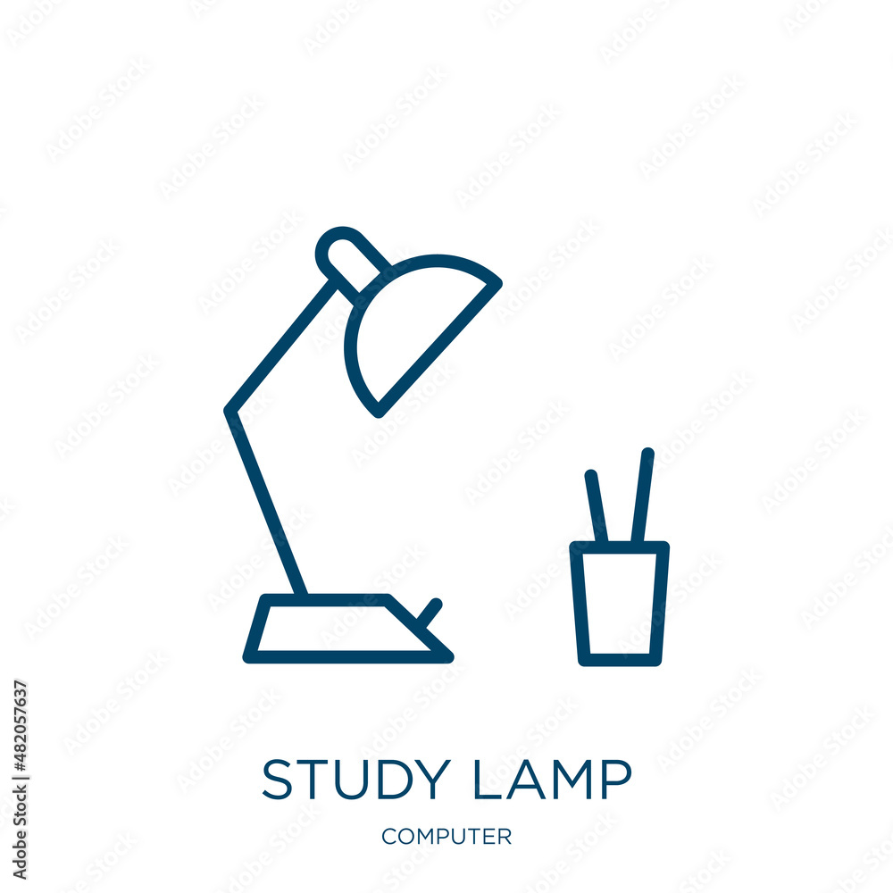 Poster study lamp icon from computer collection. thin linear study lamp, study, lamp outline icon isolated 