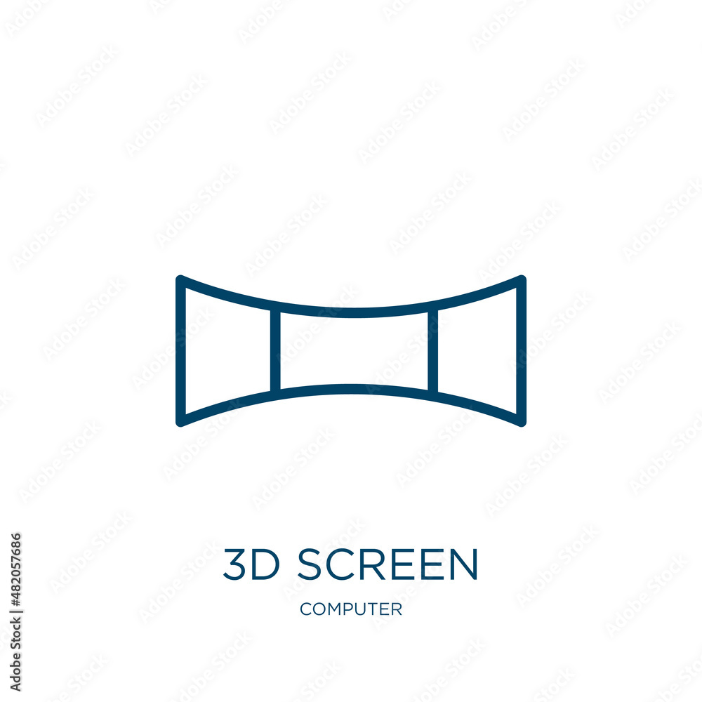 Poster 3d screen icon from computer collection. thin linear 3d screen, screen, video outline icon isolated 