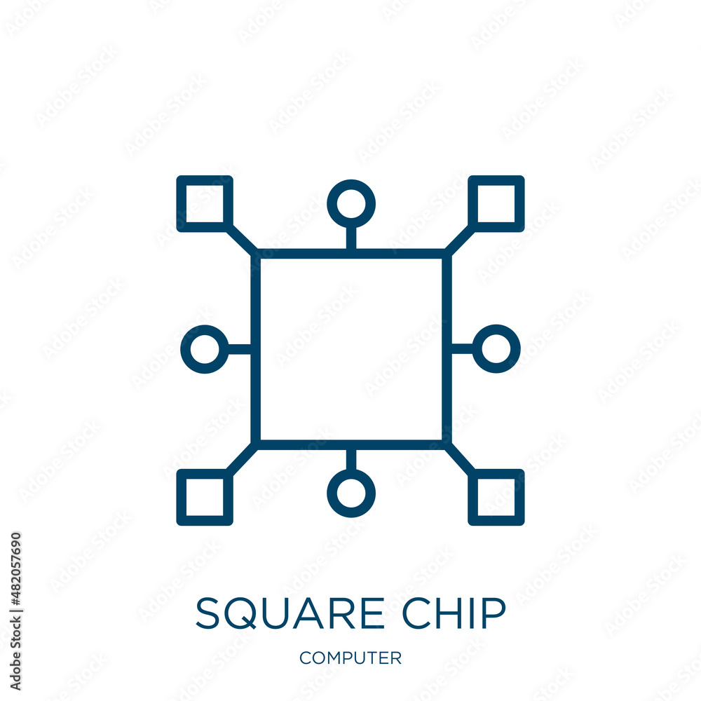Poster square chip icon from computer collection. thin linear square chip, square, chip outline icon isolat